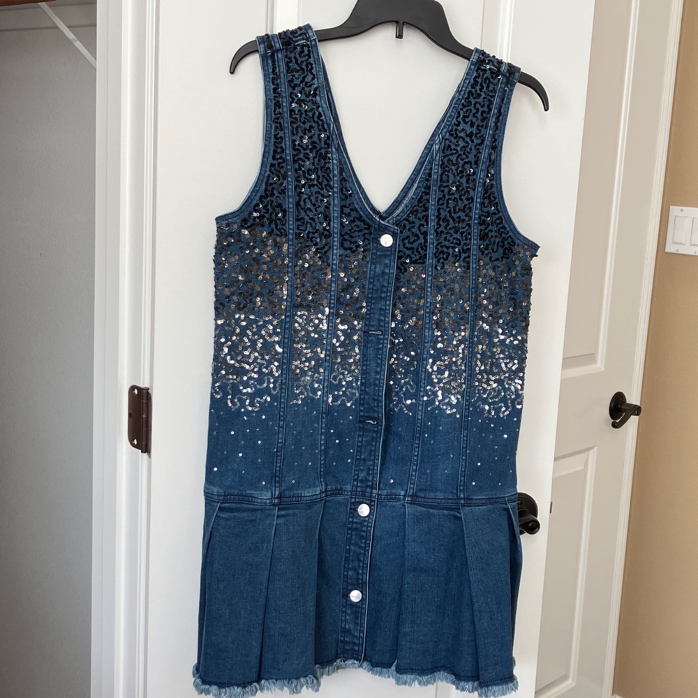Pilcro Denim Blue Embellished Mini Dress